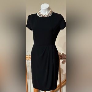 Jones New York  Black Side Pleated Sleeveless Sheath Career Dress Zip Back Sz 4.